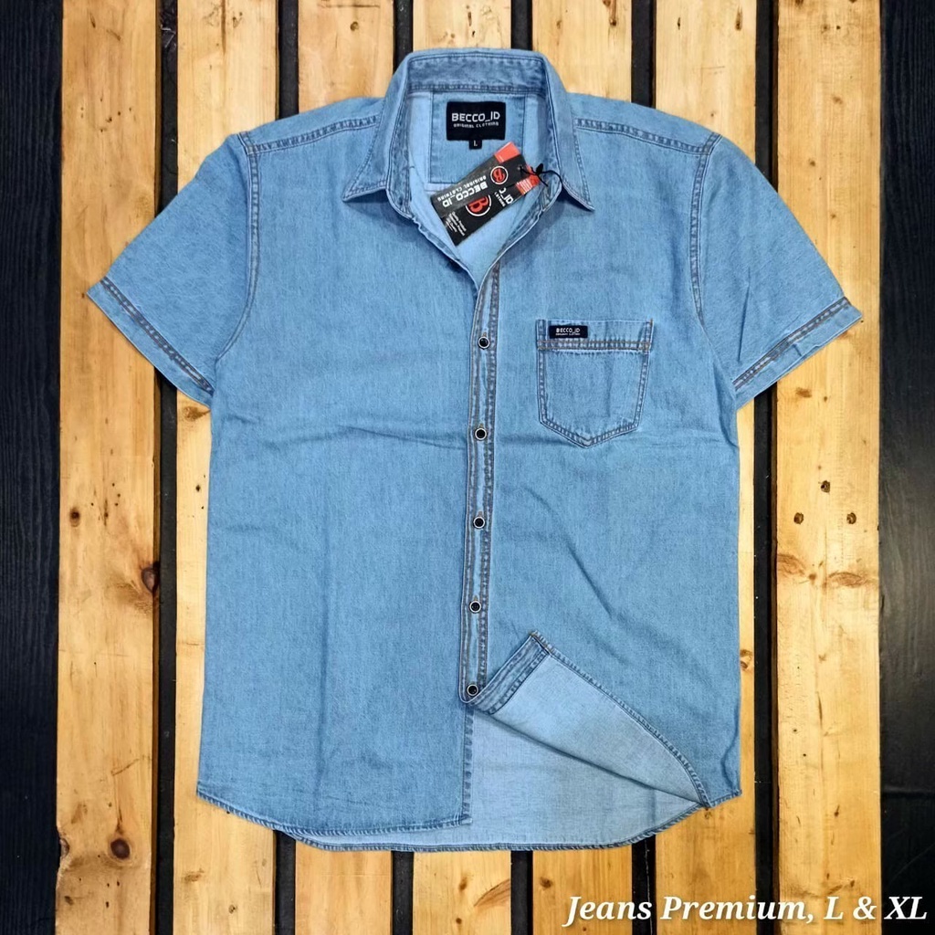 Kemeja Jeans Pendek Original Basic Pria l Kemeja Polos  l Kemeja Kantoran Termurah