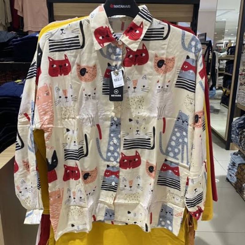 Kemeja Wanita Nevada Motif Kucing