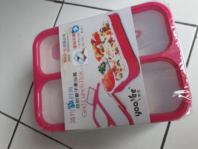 Yooyee Kotak Makan Grid Bento Lunch Box 3 Sekat Anti Bocor  - Packing Bubble Dan Karton