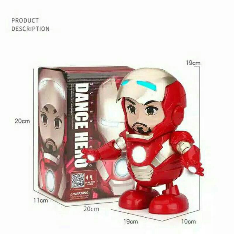 Dance Hero Iron Man Mainan Robot Superhero Avengers Menari Ada Lampu &amp; Musik