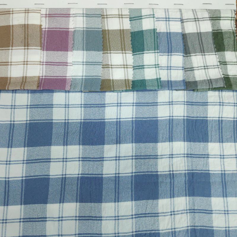 Kain Katun Airflow Stretch Crinkle Kotak Gingham Gamis Kemeja