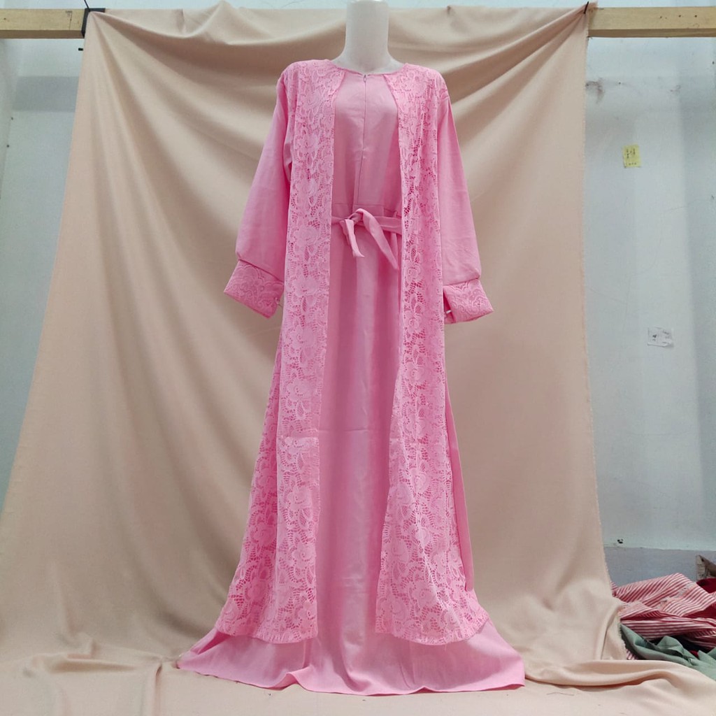 SABIAN BRUKAT REAL PICTURE/ gamis murah/ gamis brokat/ dress terbaru-Baby pink
