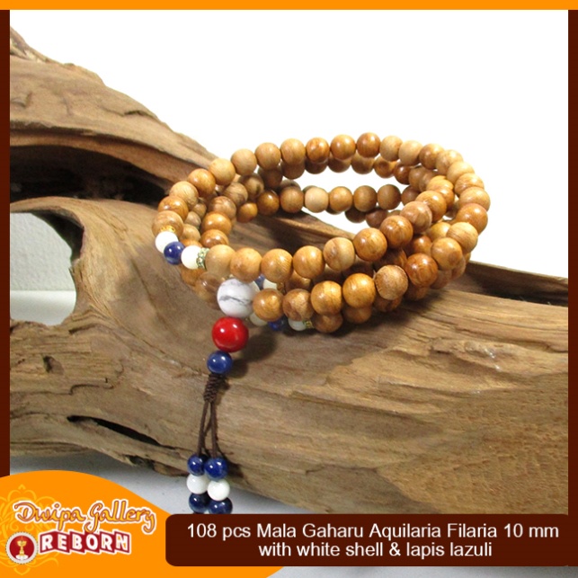 Tasbih / Mala Buddha 108 Kayu Gaharu Merauke 10mm with White Shell