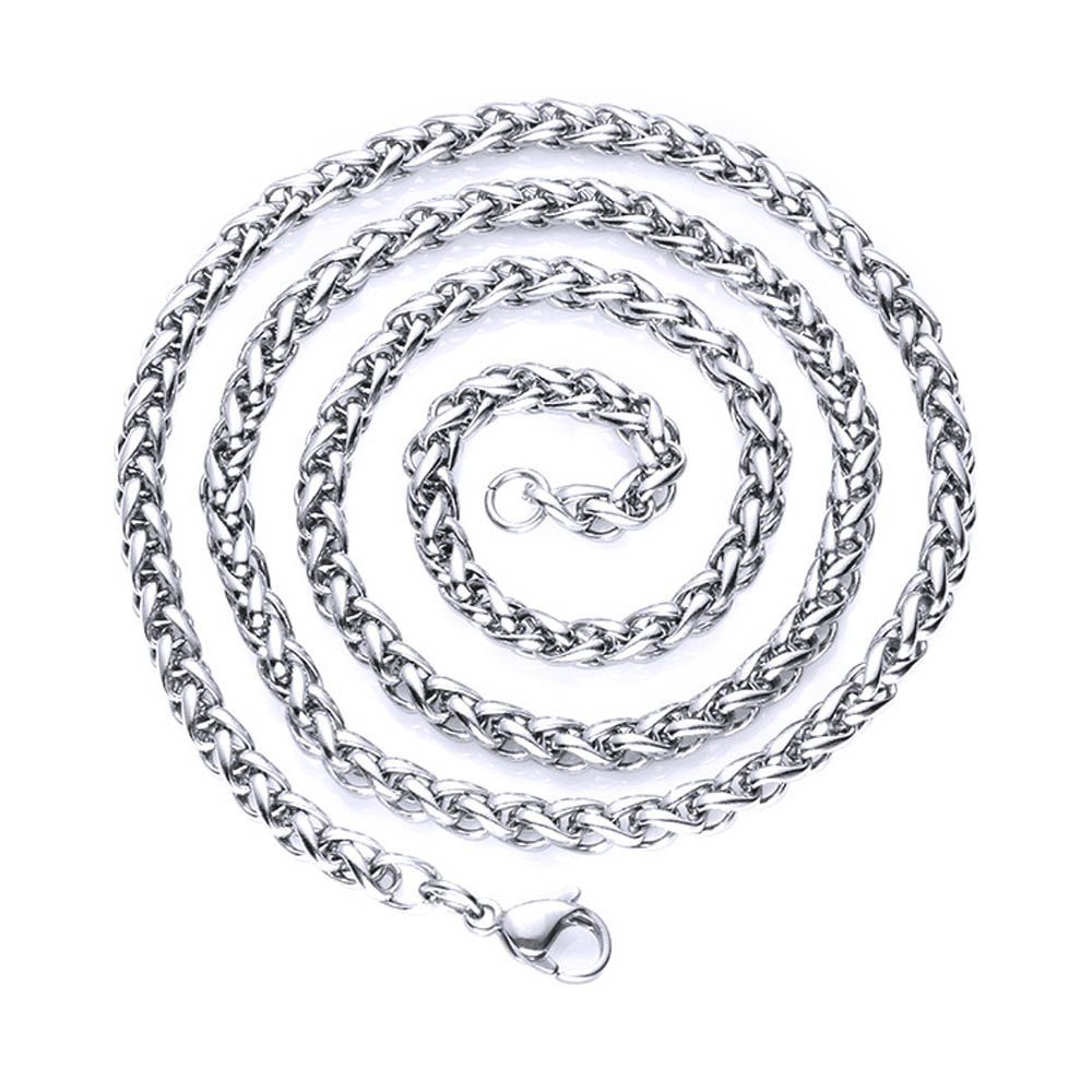 ROW 3/4/5/6MM Braided Wheat Chain Women Men Heavy Link Stainless Steel Necklace Fashion Silver Color Cool Punk Gothic Choker Metal Collar