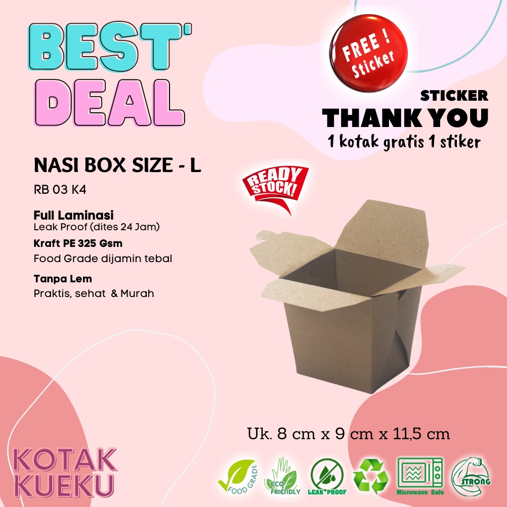 

[10 PCS] Rice Bowl Eatlah (Xtra Large) Uk. 8 Cm X 9 Cm X 11,5 Cm Kotak Kraft