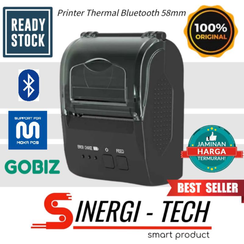 PRINTER BLUETOOTH THERMAL 58mm ZJ-5809 BLACK MINI KASIR PORTABLE ANDROID IOS (MOKA - GOBIZ)
