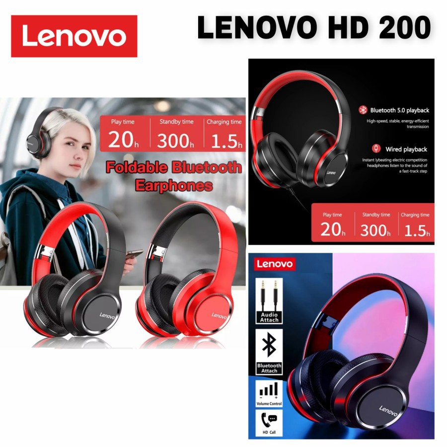 Headphone Lenovo HD200 Wireless Headset Bando Lenovo HD 200 BT V5.0 ORIGINAL LENOVO