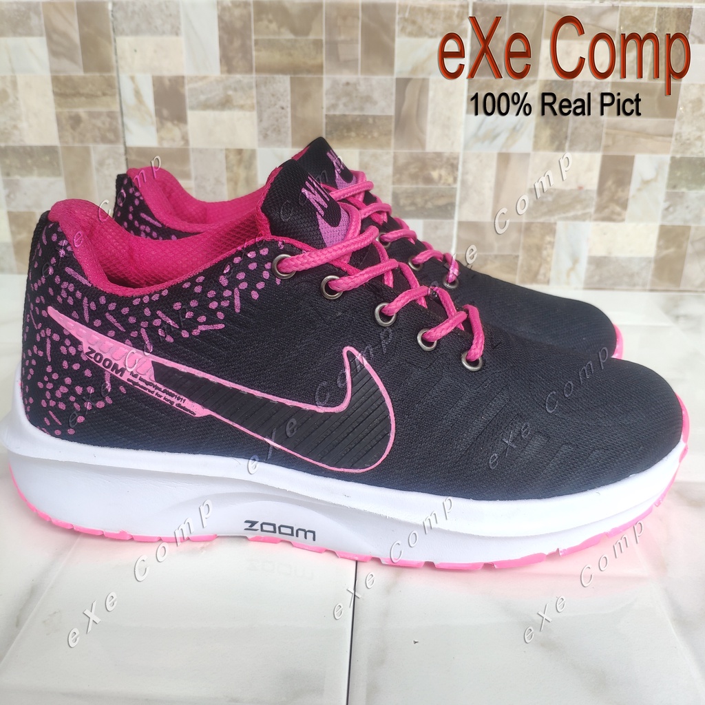 Sepatu Sneakers Sporty - Sepatu Kets Fashion Casual - Sepatu jogging Olahraga  - Pria Wanita Sekolah Kuliah - eXe Comp --Hitam Pink