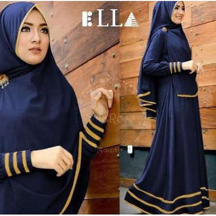 GAMIS MUSLIMAH SYARI FREE HIJAB MOTIF SYFA BAHAN FULL JERSEY - BIRU NAVY TRENDY