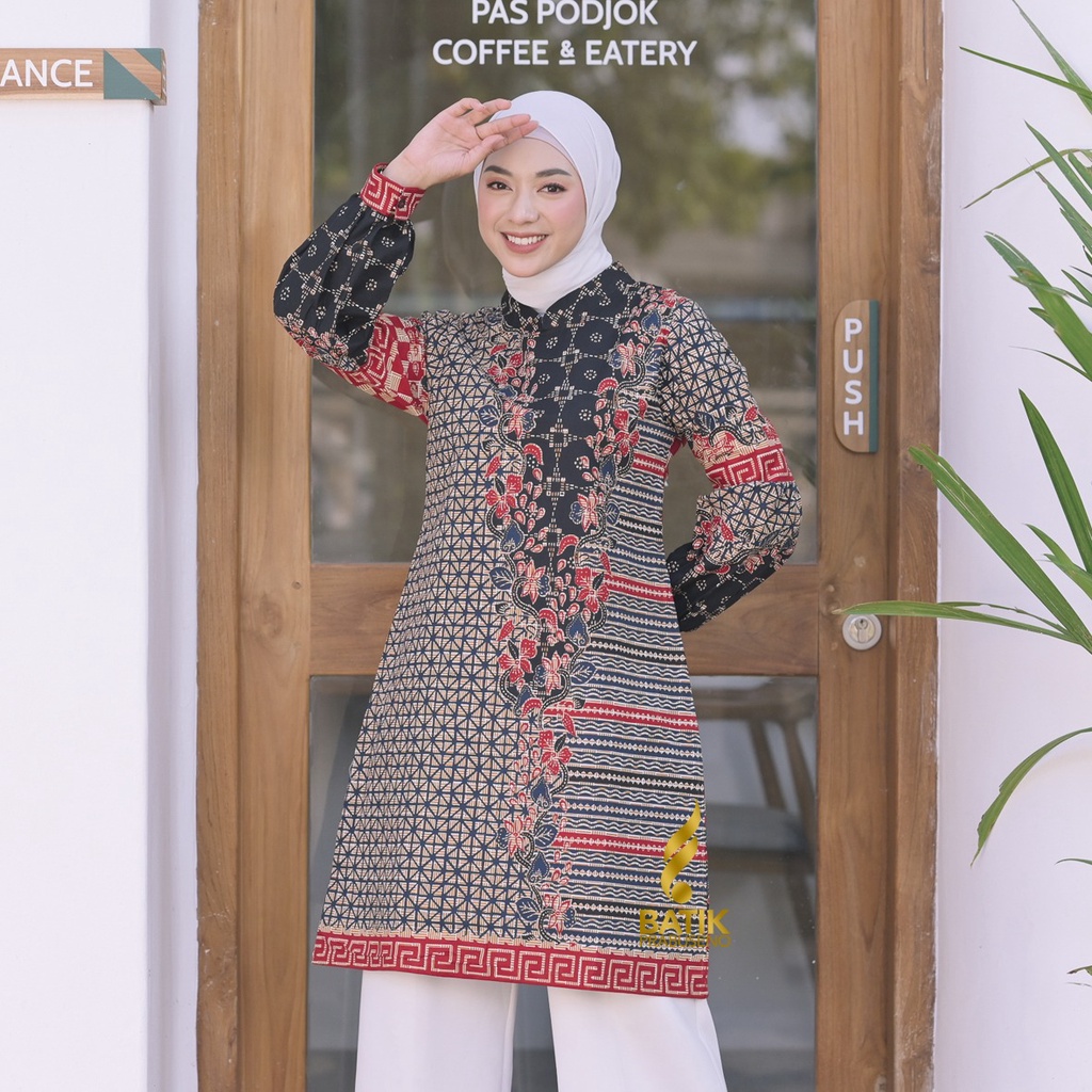 ANJAR HITAM Tunik Batik Wanita Original Prabuseno Katun Printing Full Tunik Batik Wanita Original Pr