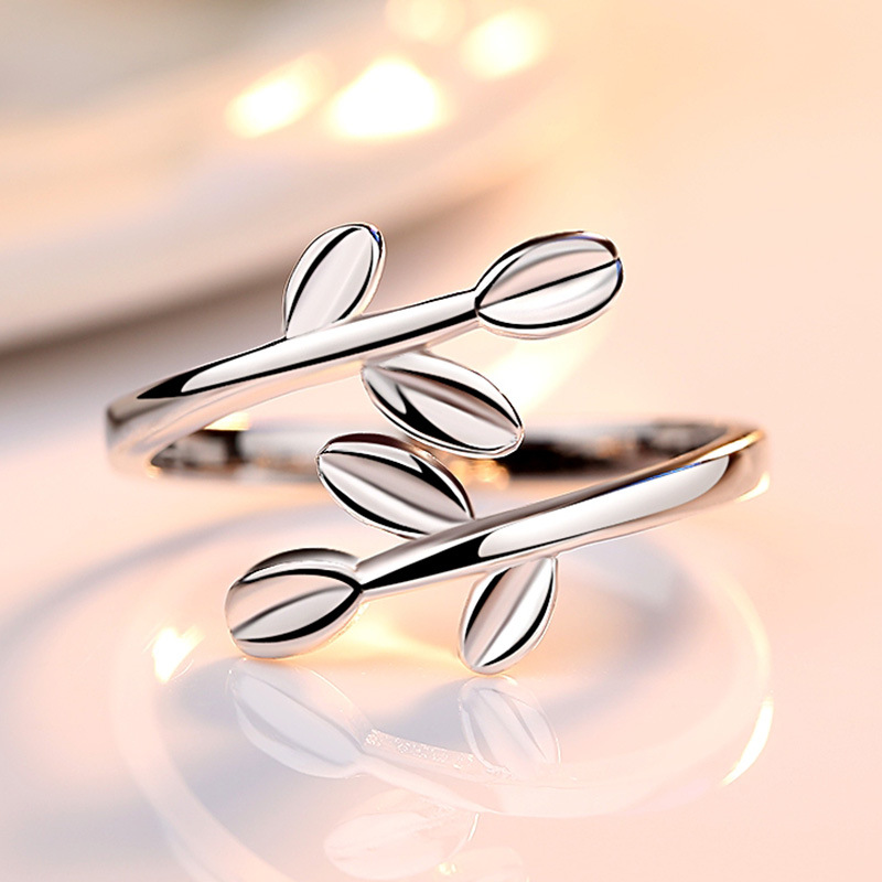 Cincin Perak 925 Asli Cincin untuk Wanita Cincin Dapat Disesuaikan Daun Fashion Perhiasan Cincin Perak Cincin Wanita