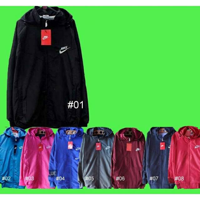 Jaket Parasut Nike Windrunner / Jaket Running Pria Wanita Hitam Biru Turkis Pink Abu Merah Maroon