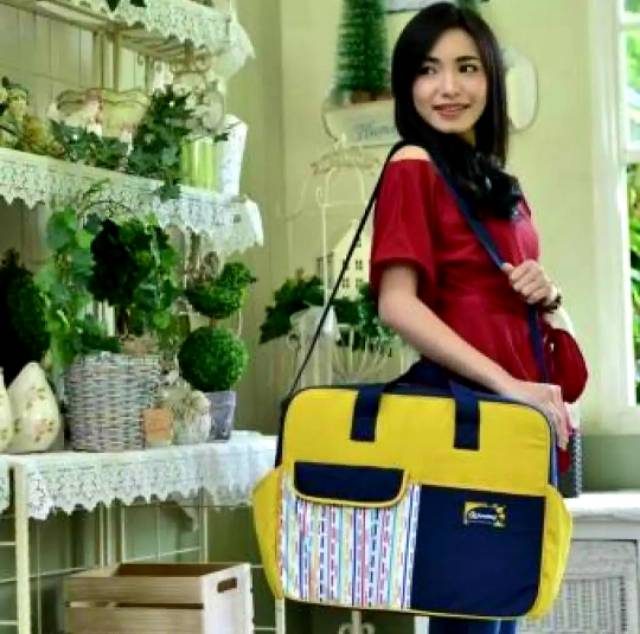 Tas Snobby Besar Line Series Kuning Merah Diaper Bag Traveling