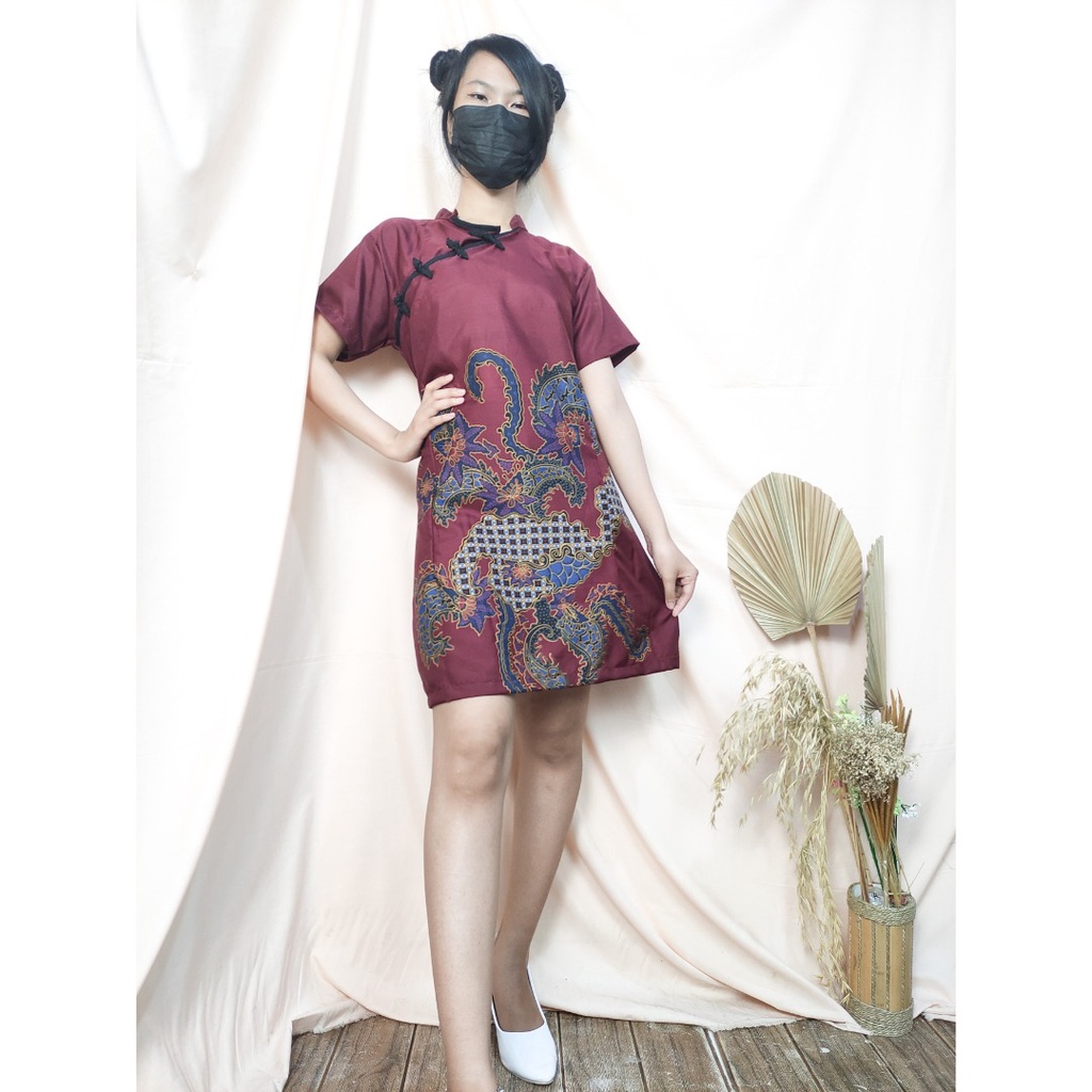 SB Collection  Midi Dress Tarmini Shortdress Casual Modern Batik Cheongsham Wanita