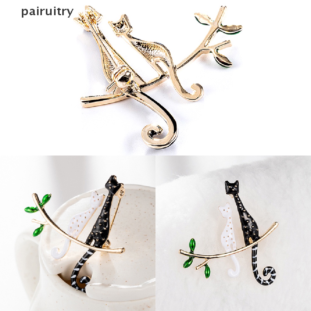 Prt Bros Pin Enamel Desain Kartun Pasangan Kucing Untuk Dekorasi Kerah Pakaian PRT