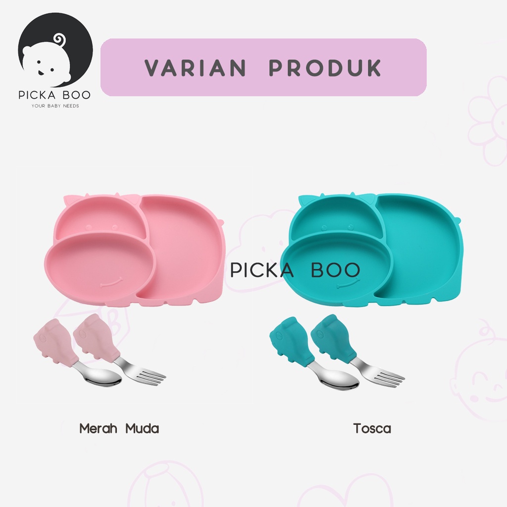 PICKA BOO Peralatan Makan Anak Lengkap Bahan Silikon