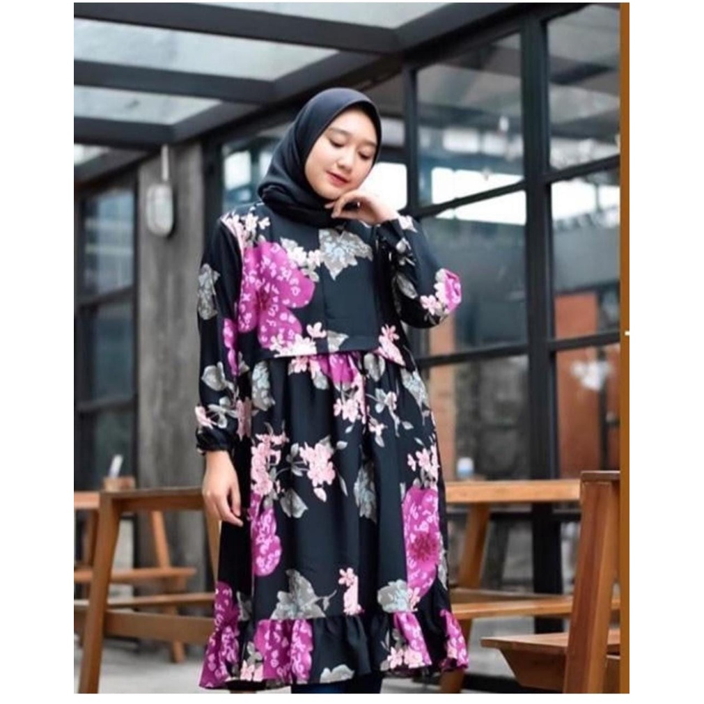 ARCHIE TUNIK HITAM MONALISA BUSUI FRIENDLY JUMBO MIDI DRESS ATASAN WANITA OVERSIZED LD 120CM