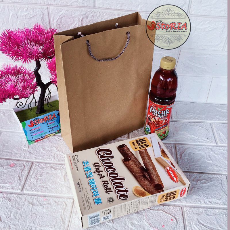 

paper bag wafer jumbo 18x8x25 / paper bag wafer kugi polos / tas kertas coklat polos