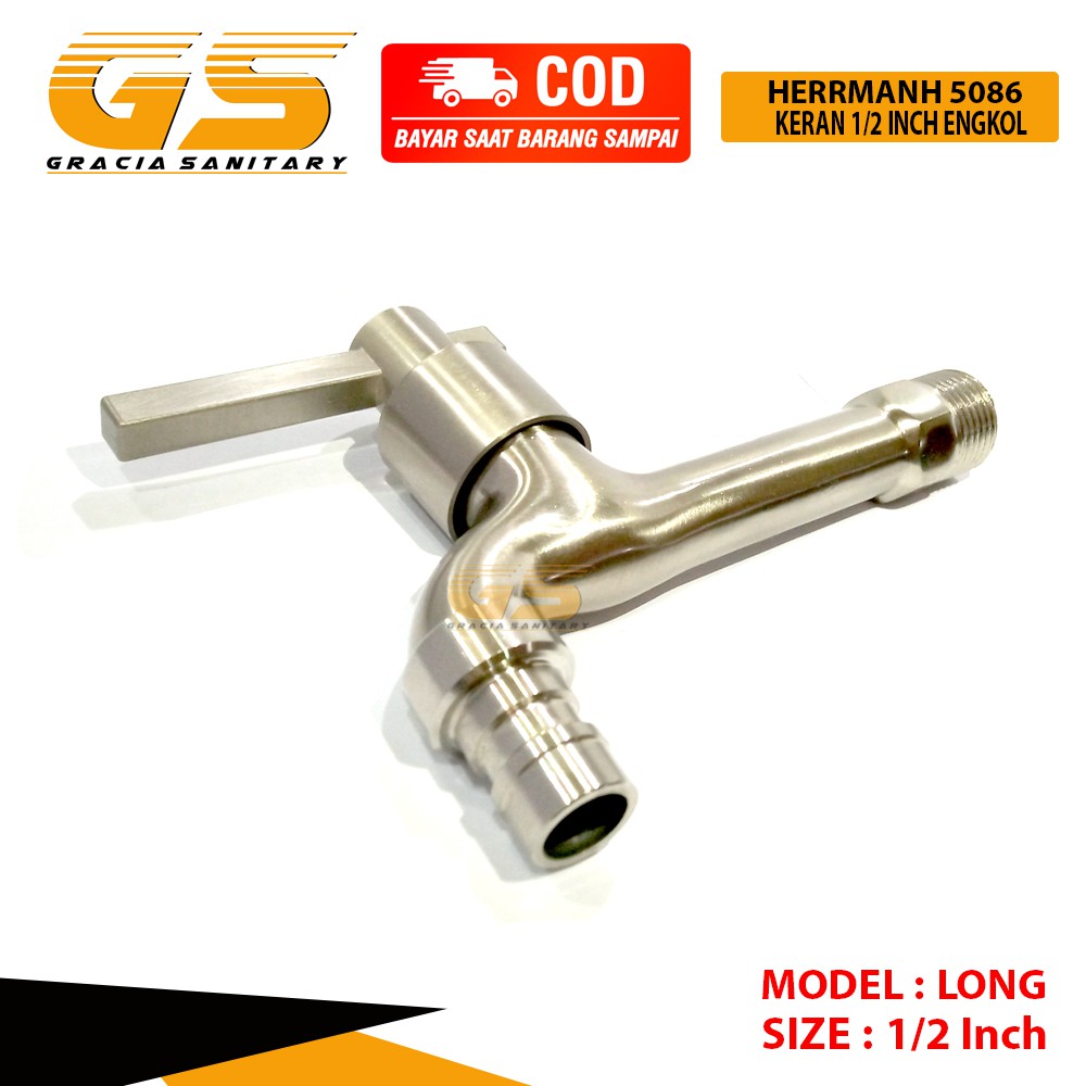 Kran 1/2 Inch Engkol Long Stainless Steel 304 Keran Air / Kran Mesin Cuci / Kran Selang / Kran Air Taman