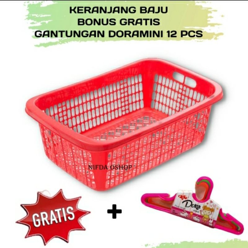 Keranjang Baju Segi Bonus Gantungan Doramini