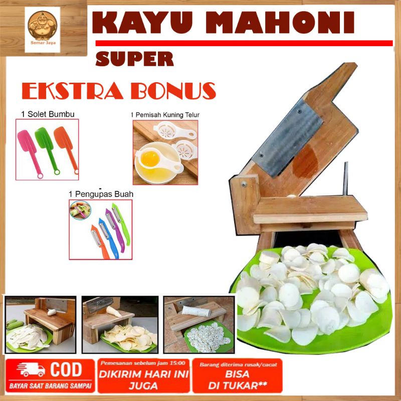 ALAT PENGIRIS PEMOTONG KERUPUK DAN ANEKA KERIPIK SINGKONG KENTANG PISANG TERBUAT DARI KAYU MAHONI