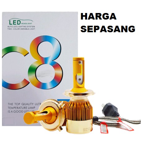 Lampu Utama Headlight LED Mobil C6 GOLD H4 Hi / Lo 38 Watt Motor 38Watt 38W