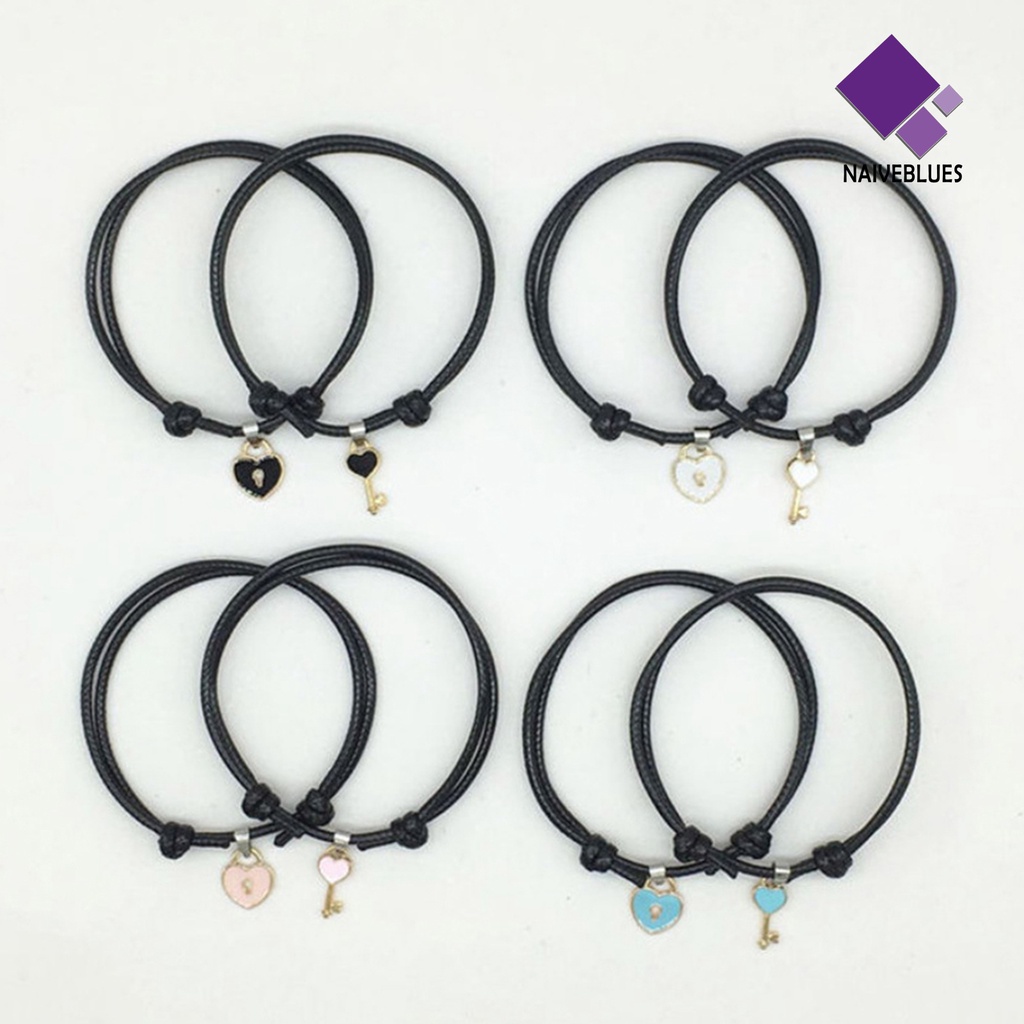 Naiveblue 1 Pasang Gelang Tangan Rantai Aksen Gembok Hati Bahan Resin Untuk Pasangan / Pria / Wanita