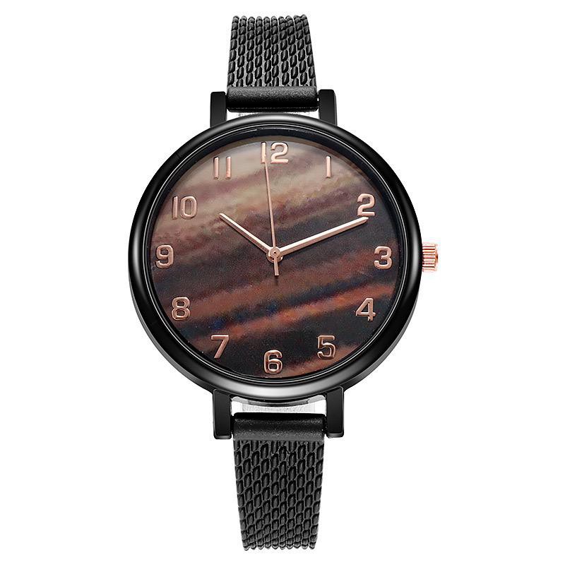 ✅COD [BBS] Jam Tangan Analog Quartz Tali Strap PU Corak Dengan Warna Gradasi Untuk Wanita Dan Pria-Coklat