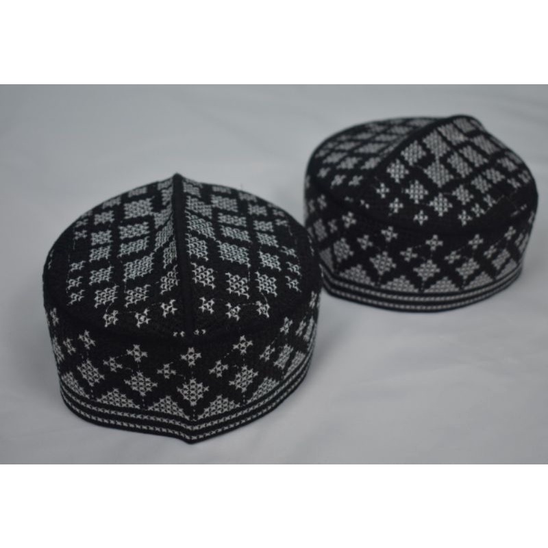 Peci Pakistan hitam motif putih bordir  terbaru