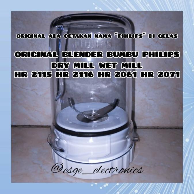 Original Set Gelas Blender Bumbu Dry Mill Wet Mill Philips Hr 2115 Ori