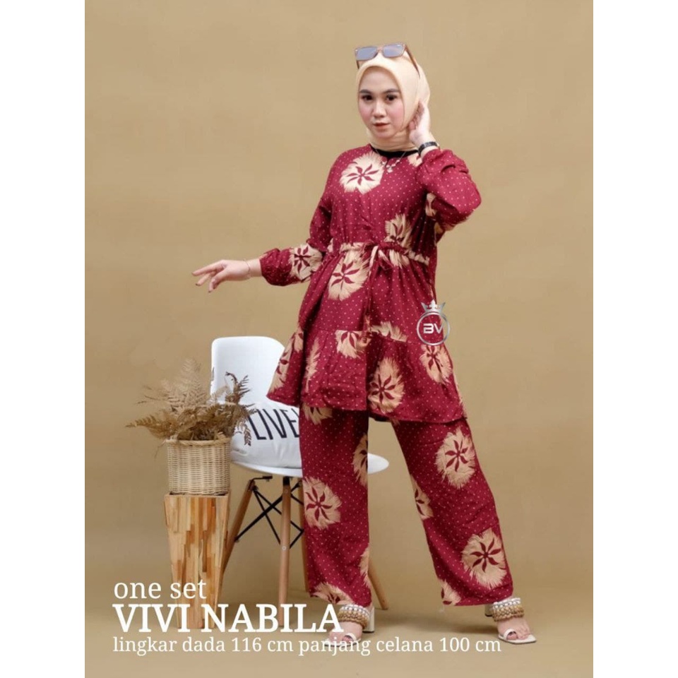 ONE SET VIVI NABILA 2 IN1 ( ATASAN + CELANA ) / SETELAN RAYON / SET RAYON