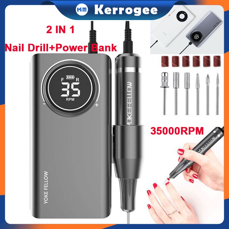 35000RPM Electric Nail Drill Machine 2 IN 1 Alat Kikir Kuku Elektrik Rechargeable Nail Drill Nail Gel Polisher For Manicure Nails Pedicure Manicure