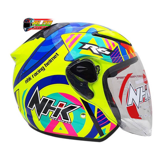 HELM NHK R6 MOTIF PIGMENT YELLOW FLUO HALF FACE JUAL KYT INK JPX - SIZE M