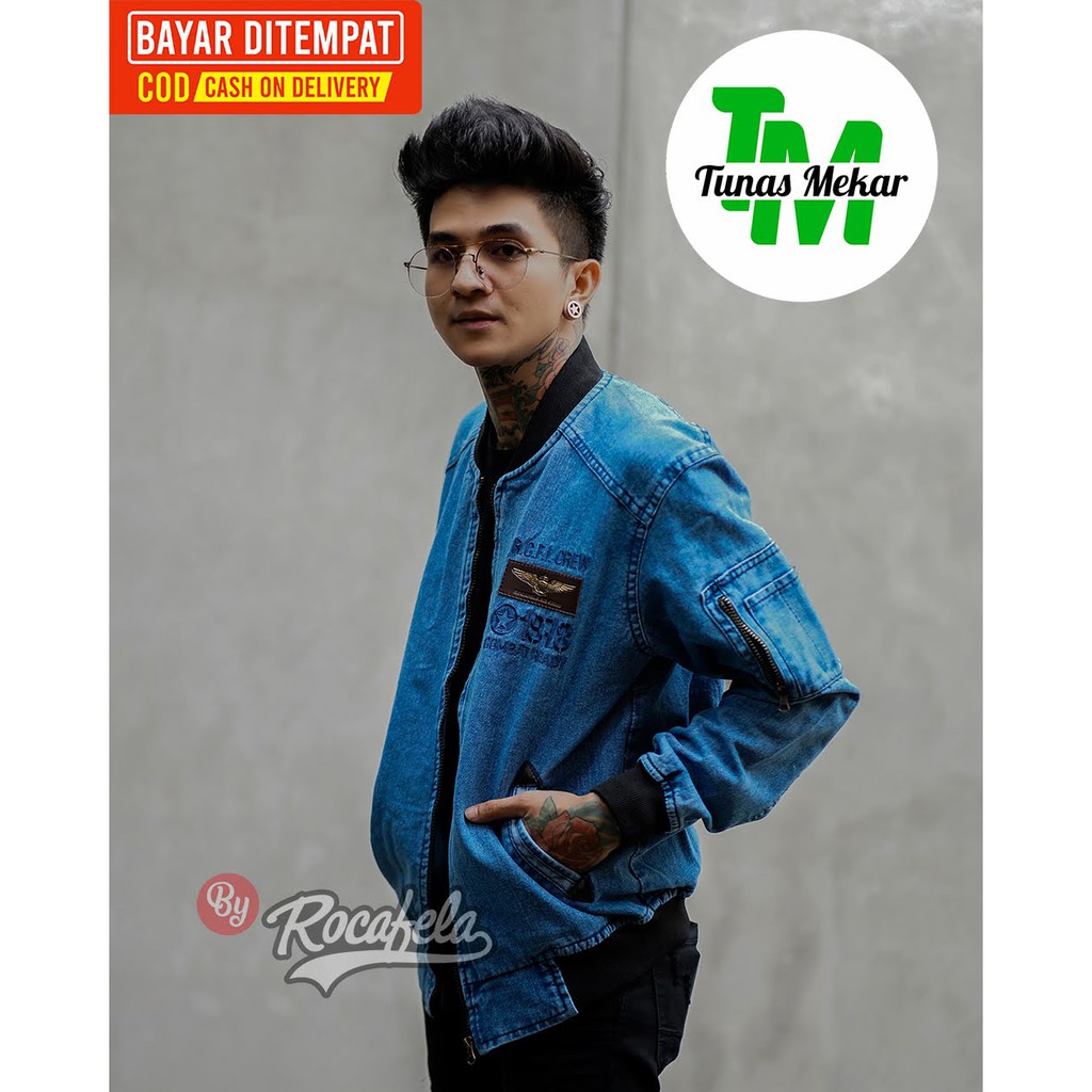 Jaket Jeans Pria Rocafela The News 100% Original ~ Jaket Jeans Bomber