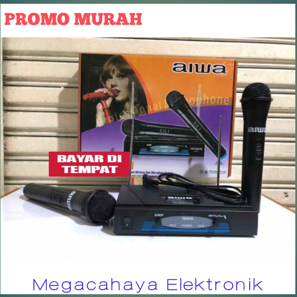 MIC WIRELESS VOCAL AUDIO SOUND SYSTEM AIWA AW 16 PROFESIONAL KARAOKE SOUND SYSTEM MIKROPHON PIDATO