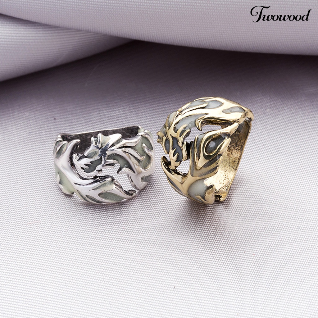 Twowood Luminous Ring Eye-catching Rust-proof Alloy Glowing Men's Dragon Shaped Ring for Students