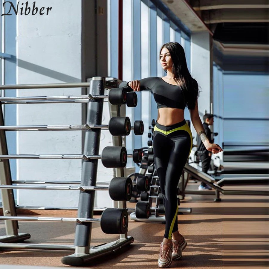 INDORETAIL | Nibber Wanita High Waist Celana Olahraga 2018 Populer Neon Hijau Jahitan Slim Celana