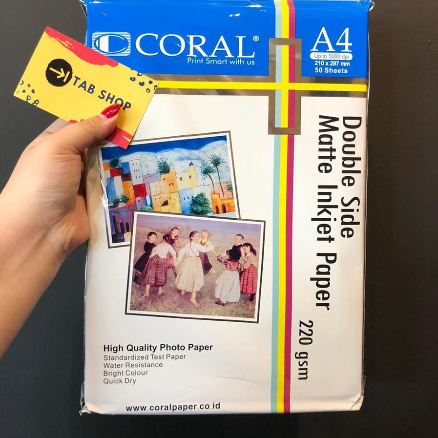 

Terbaik, CORAL DOUBLE SIDE MATTE INKJET 220 GSM PAPER A4 50 SHEETS, Qt1....