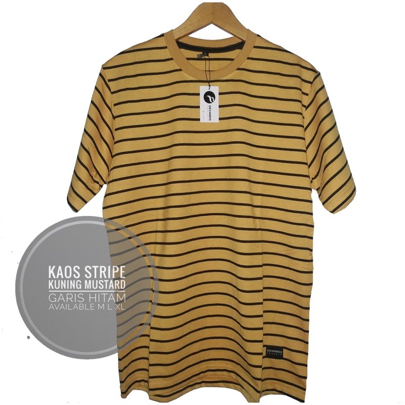 Kaos Stripe Salur Garis-Garis Lengan Pendek Pria Wanita Mustard Hitam