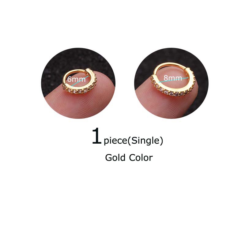 1piece Copper 6-10mm Hoop Cartilage Tragus Earrings Nose Helix Rook Pinna Helix Piercing 20G Zircon