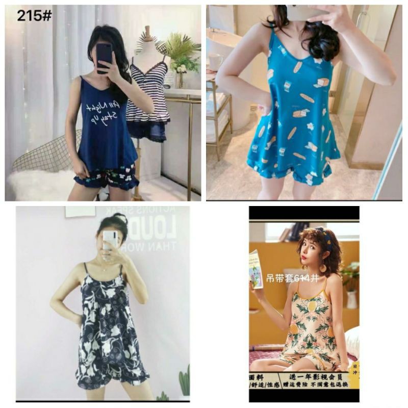 KZ_ Setelan piyama Tank bra kensi hp import / Set hp sleepwear Tank top import terbaru / baju tidur hp kensi bra wanita terkini