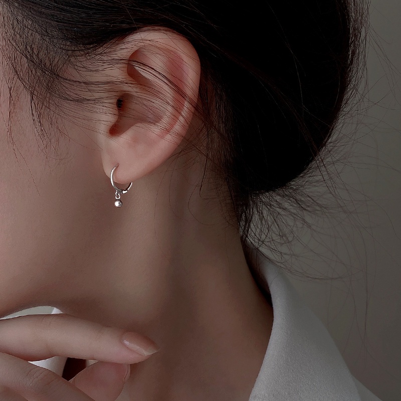 Roselife 1 Pasang Anting Bulat Silver Kecil Simple Aksesoris Wanita