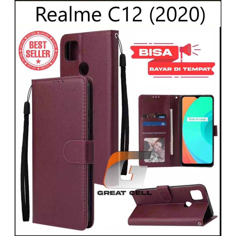 DOMPET HP UNTUK  Realme C12 (2020) /LEATHER FLIP CASE  REALME C12 (2020)
