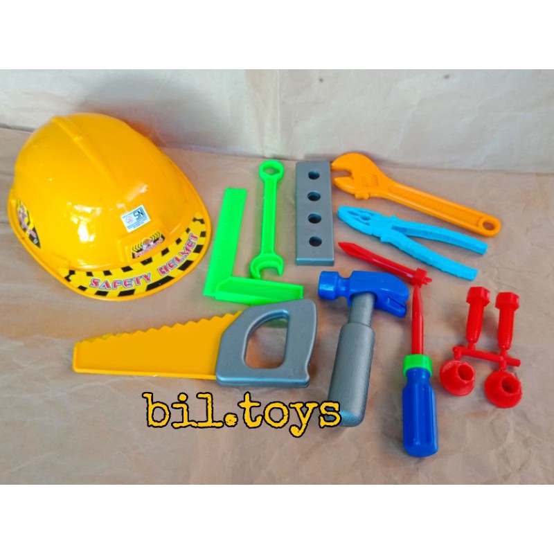 MAINAN ALAT PERTUKANGAN DAN HELM MAINAN PERKAKAS TUKANG SET/ MAINAN TOOL SET KIDS