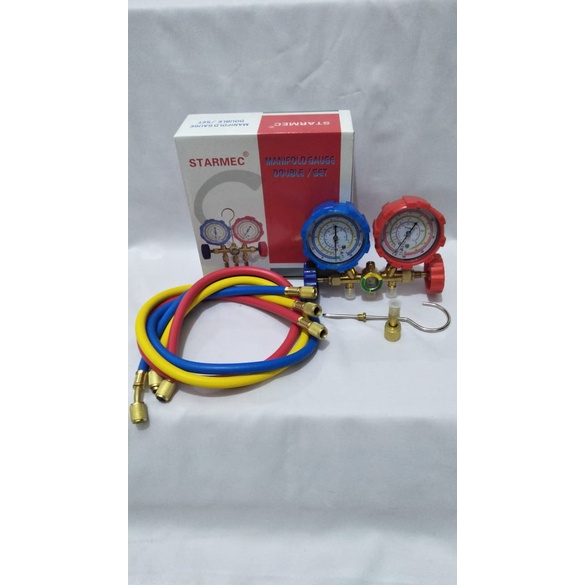 Paket isi Pr3on double manifold Multi semua AC (lengkap + adaptor) untuk pengisian r22,r410,r500,r600,r800.r32