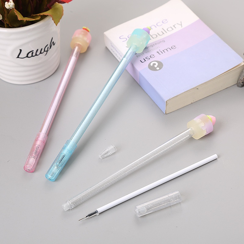 2pcs Pulpen Gel Transparan Bentuk Kue Buah Lucu Bahan Plastik Untuk Stationery Sekolah