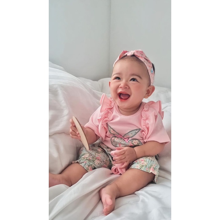 romper baby perempuan  0 6 bulan jumper bayi newborn 1 2 tahun perempuan cewek romper set MIFI THE BUNNY LOVE JUMPER setelan bayi anak