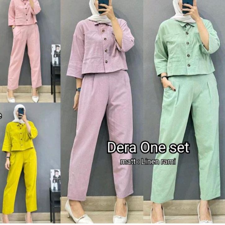 Sale fazio set top+pants one set setelan wanita linen rami