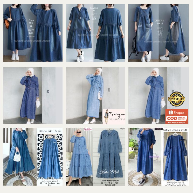 Clara Midi Dress Gamis Jeans Denim Original Product