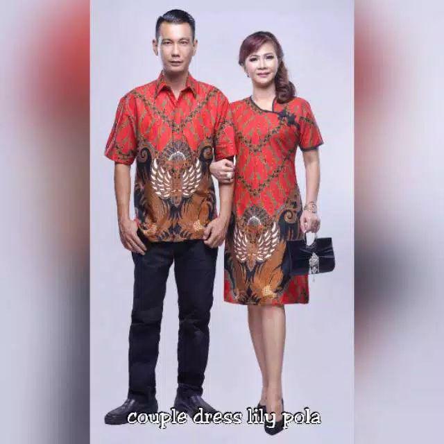 Qnunbatik Couple/sarimbit Dress Lily Pola Merah